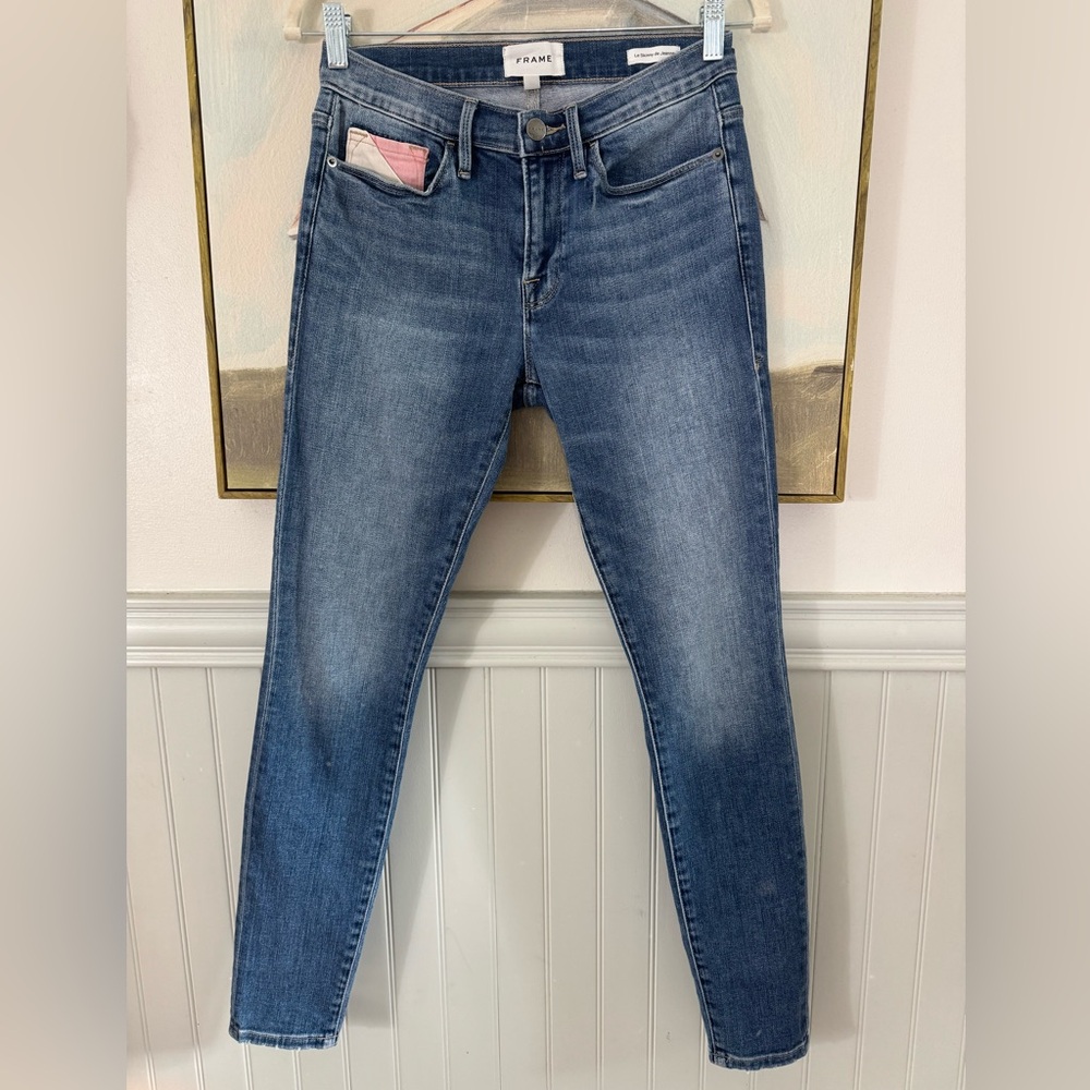 FRAME Le Skinny de Jeanne Blue Willow Color Block Pocket Size 27